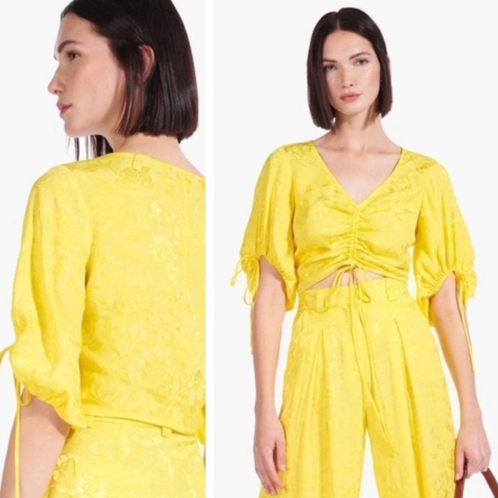 Yellow Staud Bloom Top in gold jacquard